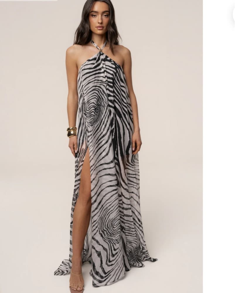 ZEBRA PRINT JOLENE HALTER DRESS - Image 1