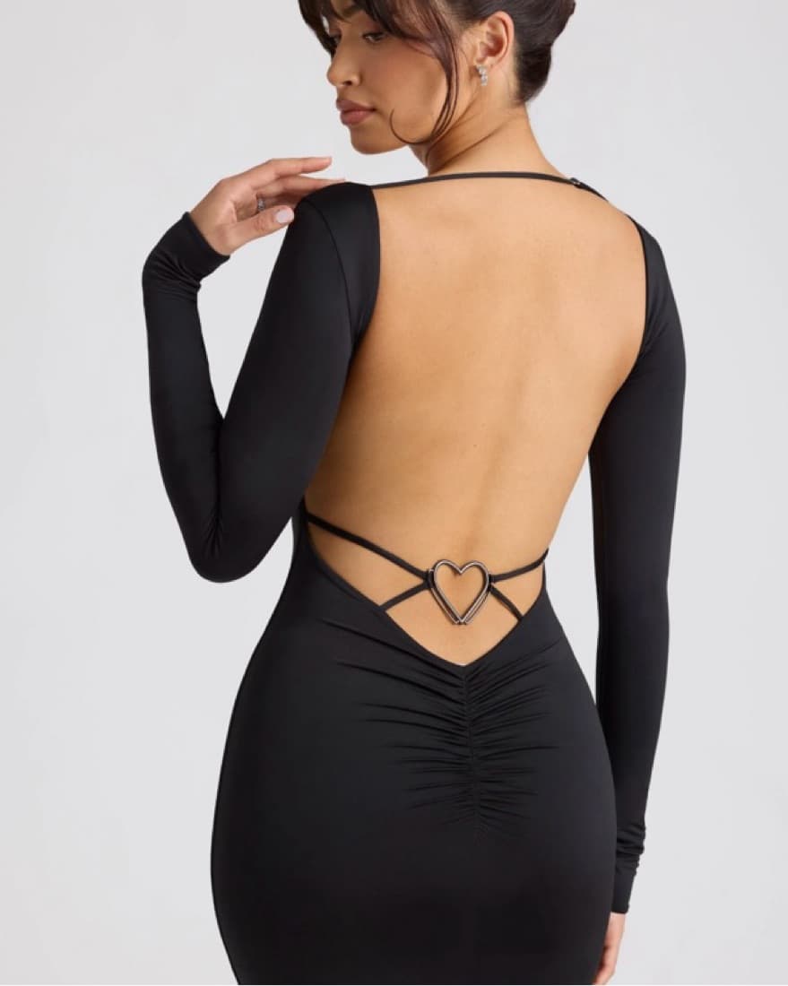 Oh Polly Open Back Black Valentine Dress - Image 1