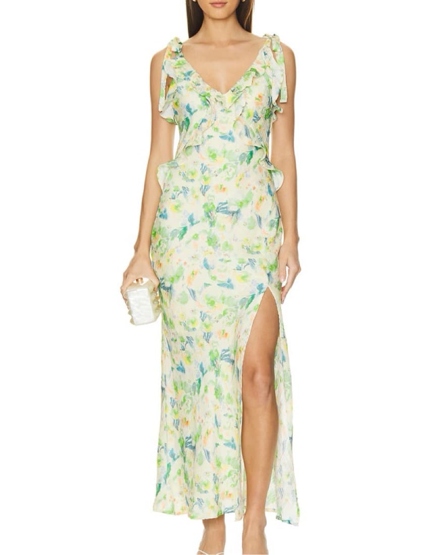 ASTR Sorbae Dress in Yellow Green Floral - Image 1