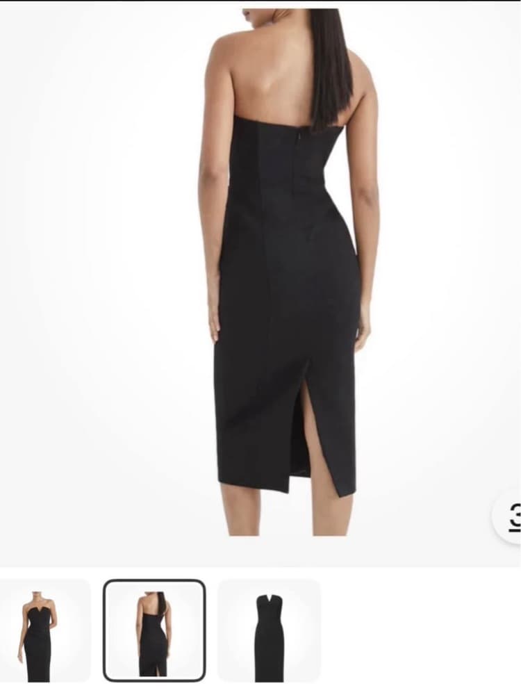 Black Strapless Midi Cocktail Dress - Image 2