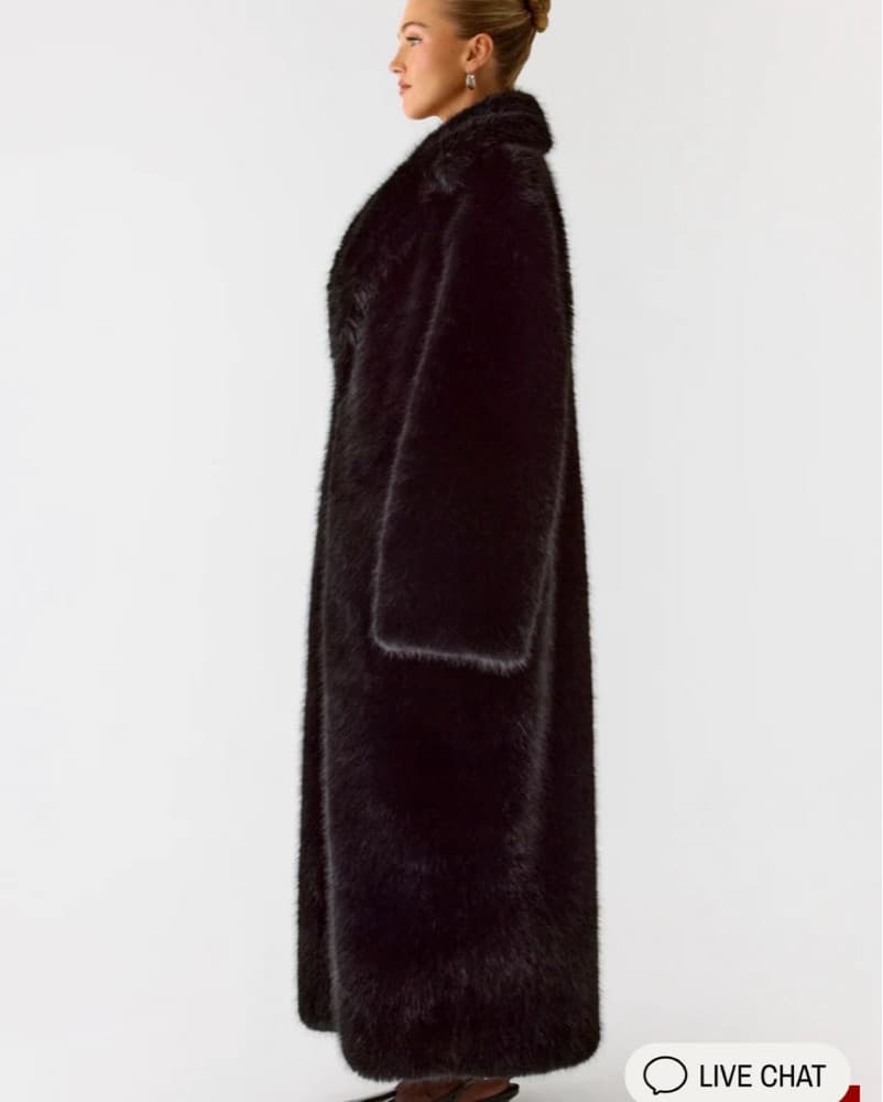 Black Full-Length Faux Fur Maxi Coat - Image 3