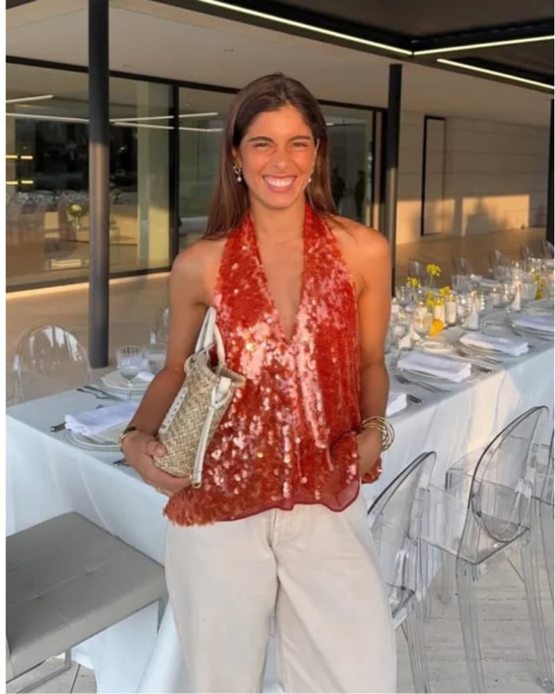 Lady Pipa Orange Sequin Top - Image 1