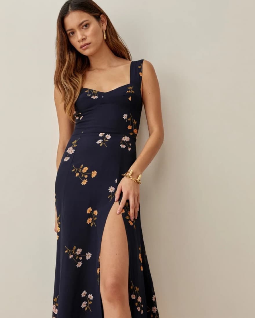 Reformation Navy Floral Fulton Dress - Image 3
