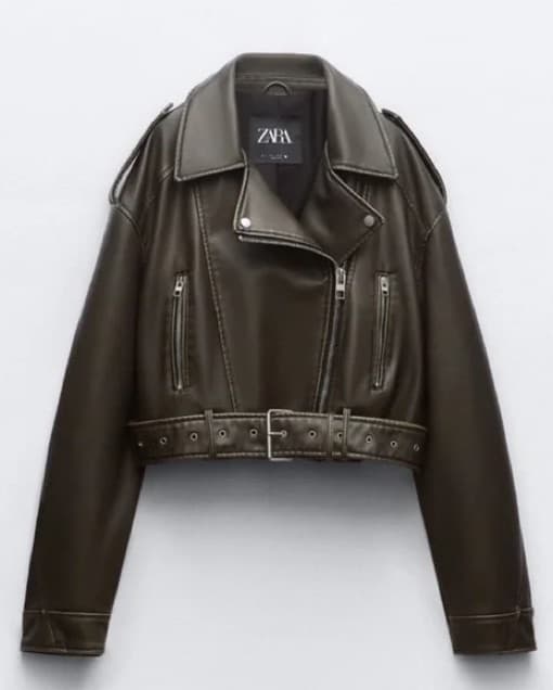 Viral Zara Cropped Leather Moto Jacket - Image 2