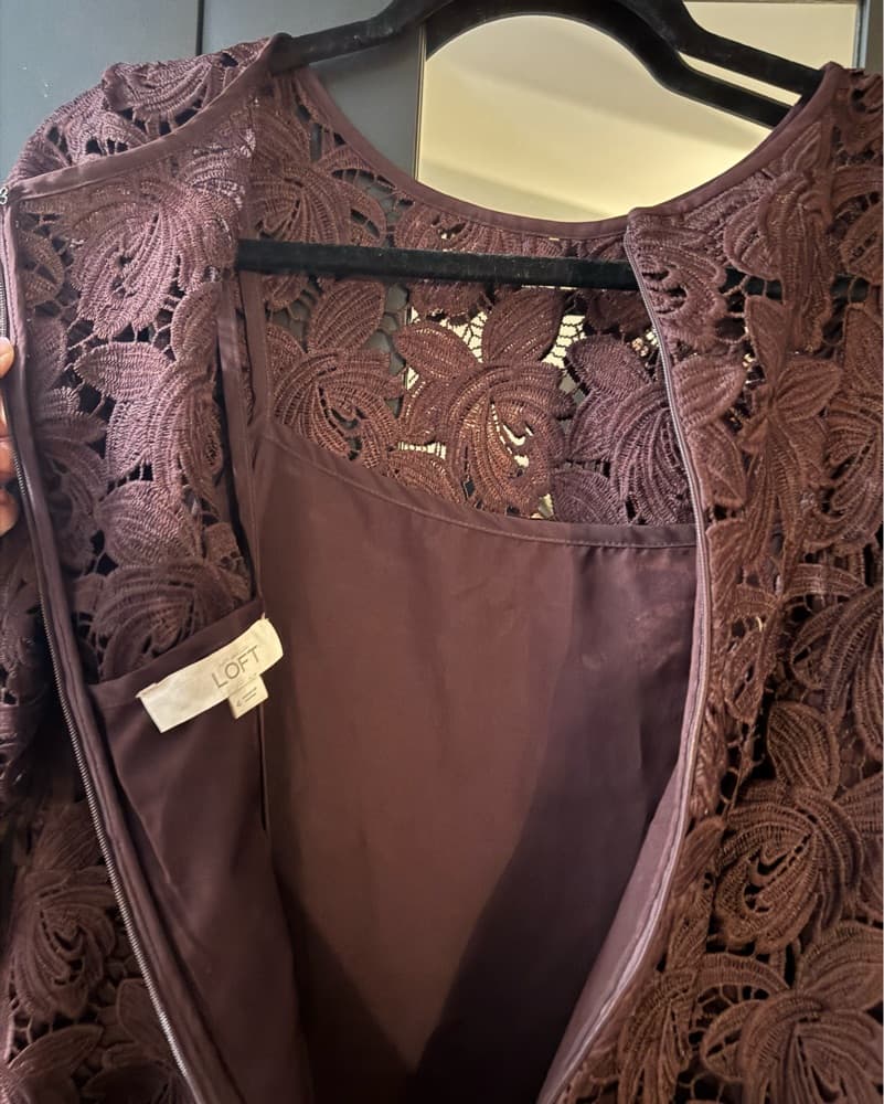 Loft Shift Dress Maroon Lace Size 4 - Image 4