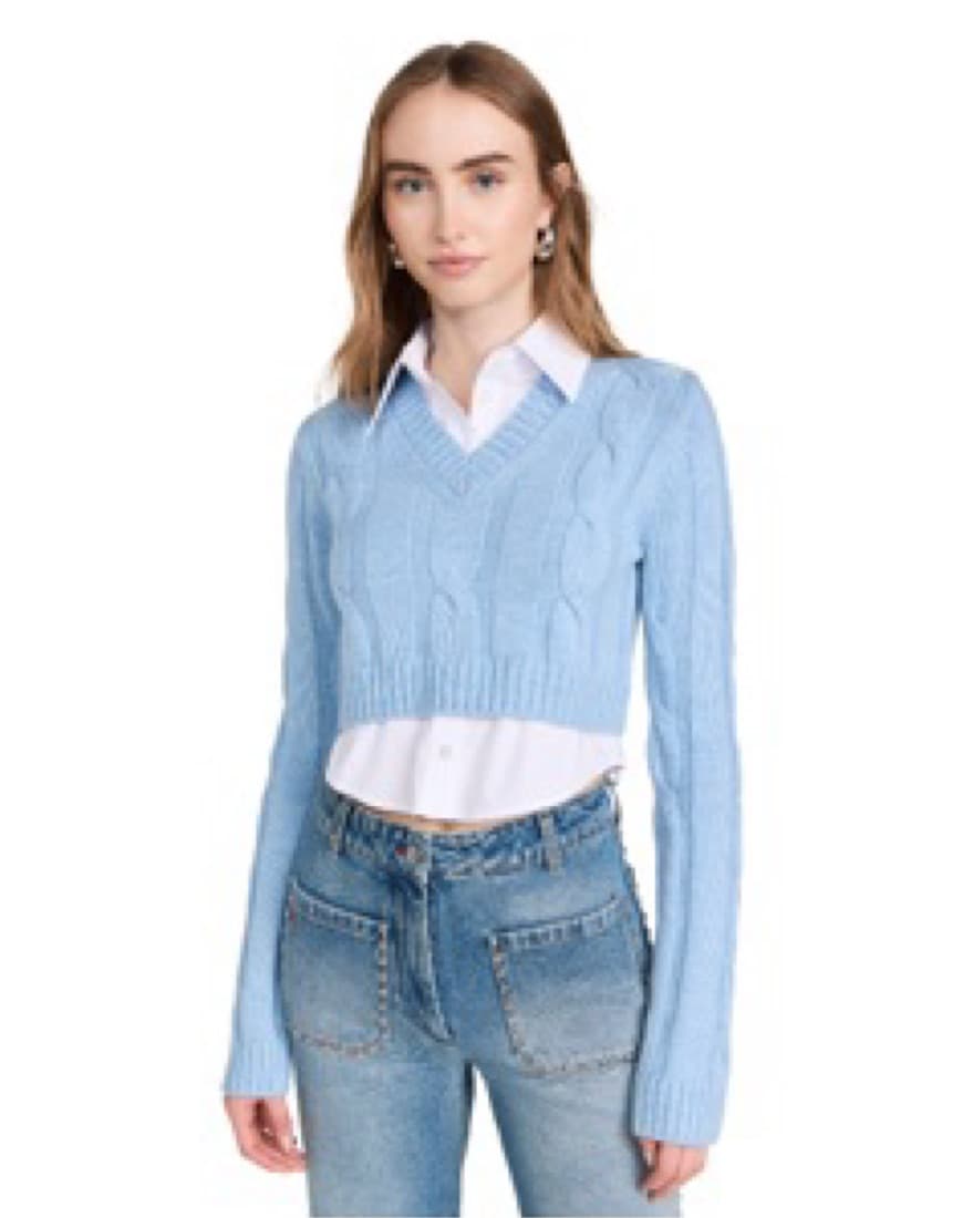 Staud Baby Blue Cashmere Collared Top  - Image 3