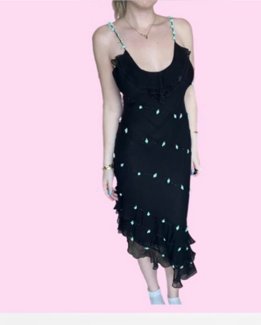Y2KVintage Black Midi Dress Wirh Flowers - Image 3