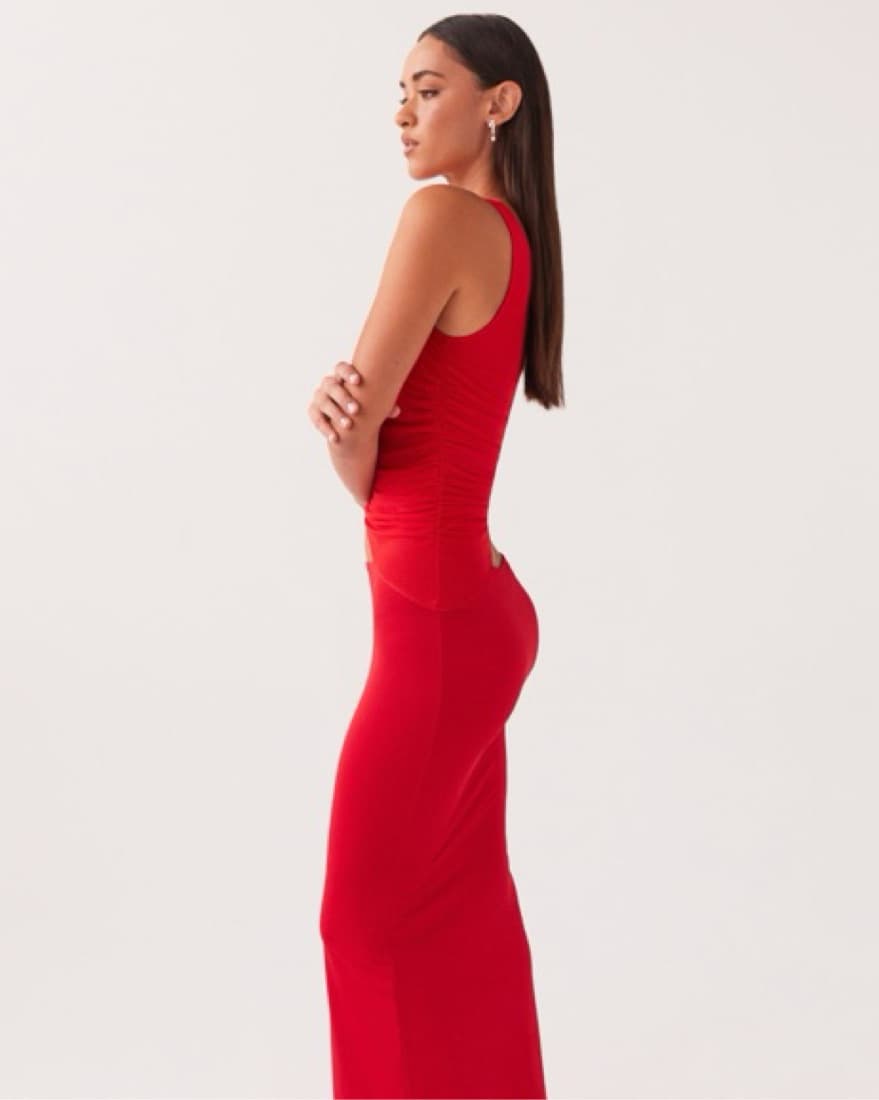 One-Shoulder Red Maxi Cutout Dress - Image 2
