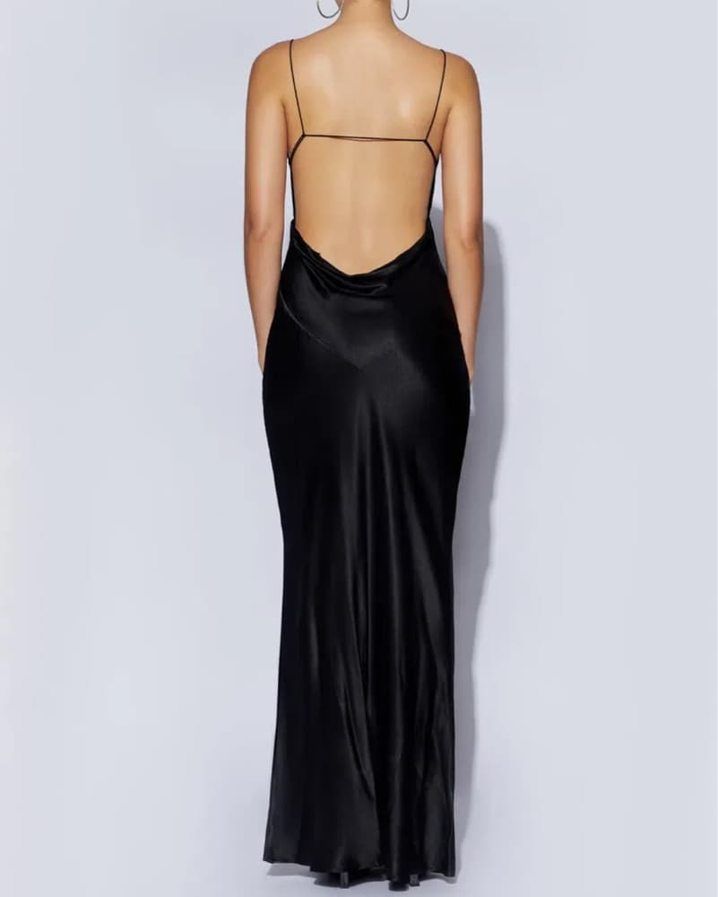 Meshki Silky Satin Low Back Dress - Image 4