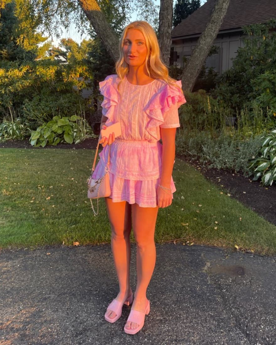 LoveShackFancy Natasha Mini Dress Pink - Image 3