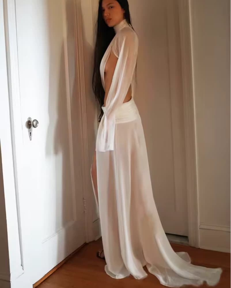 Elegant White Draped Gown - Image 3