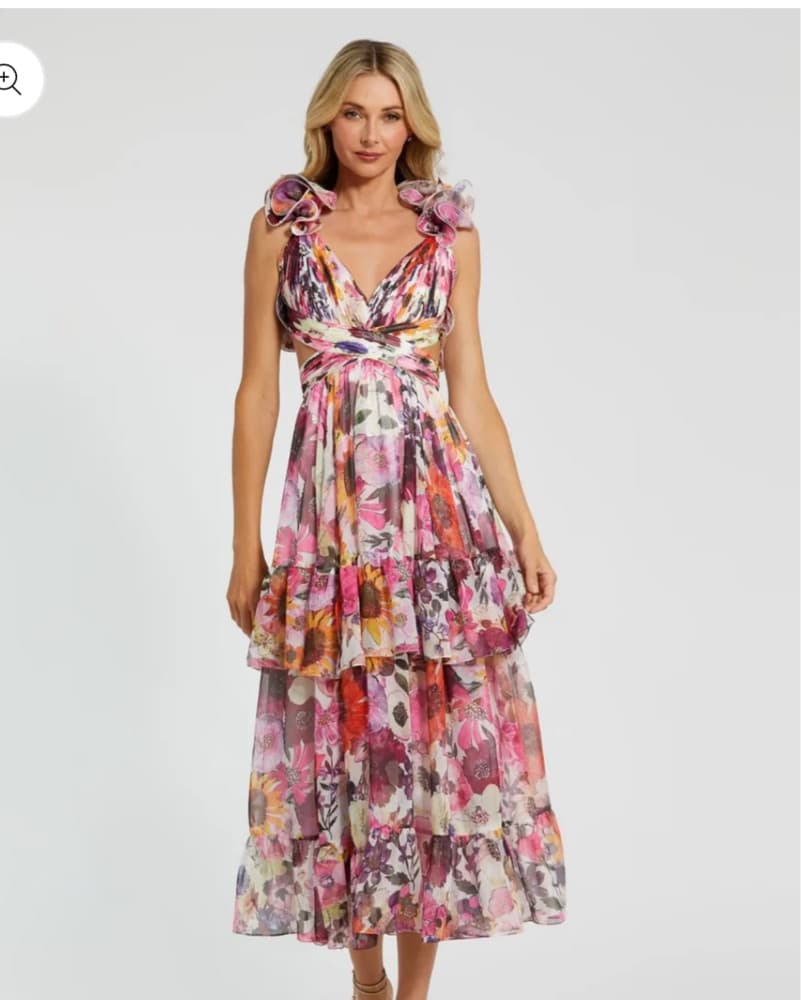 Mac Duggal  Floral Chiffon Ruffle Dress  - Image 1