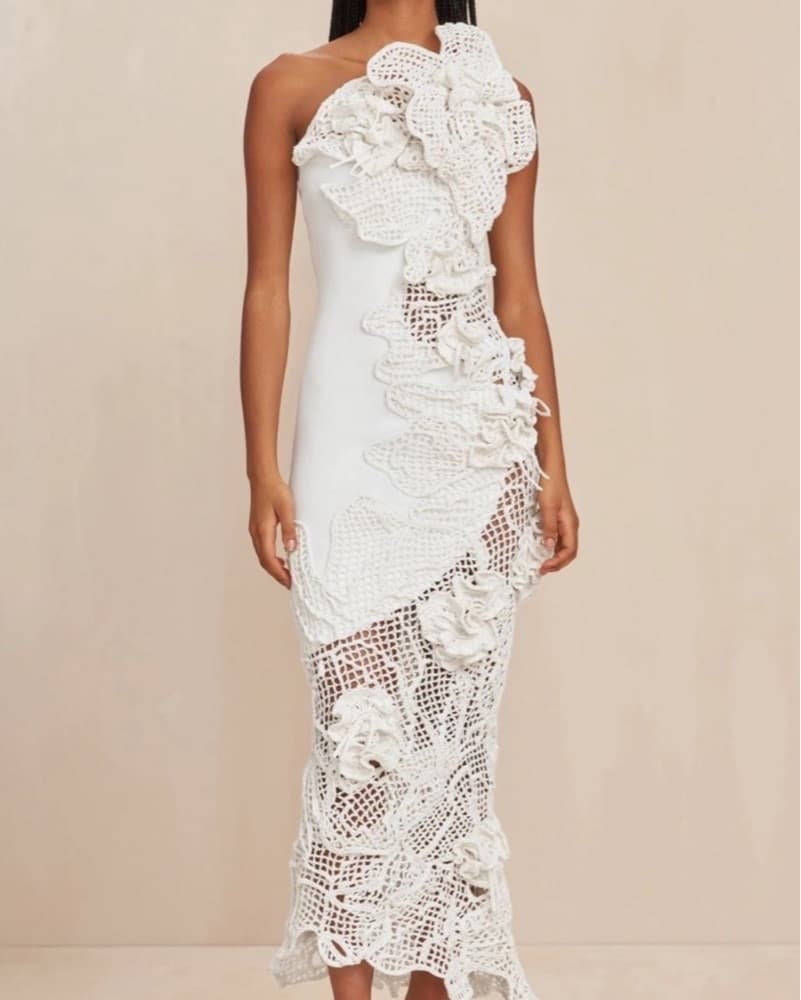 Cult Gaia Galla Crochet Maxi Dress in White - Image 1