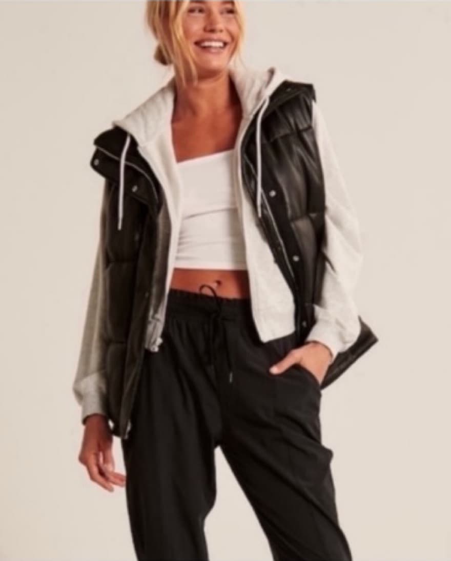Black Leather Puffer Vest  - Image 1