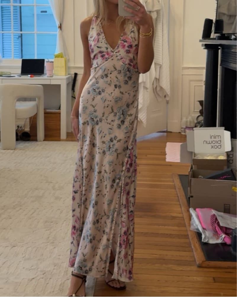 LoveShackFancy Long Silk Floral Dress - Image 3