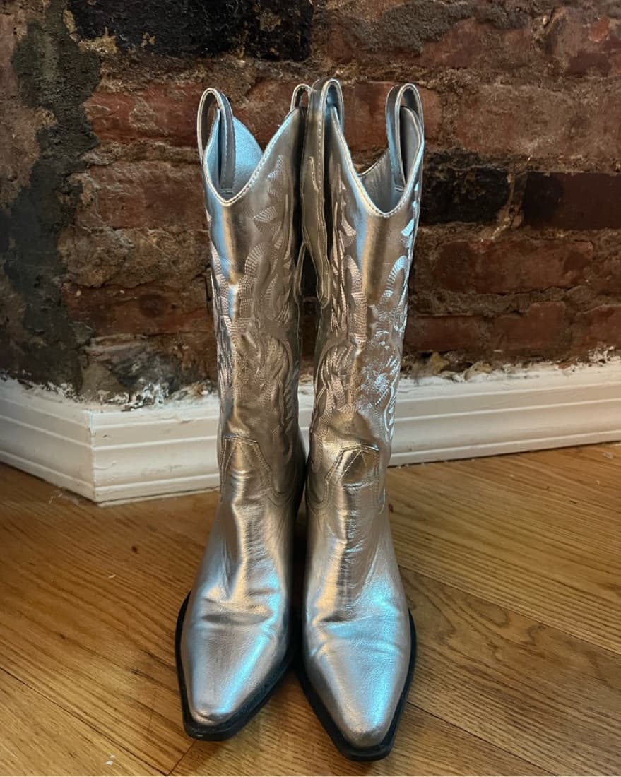 Metallic Silver Cowboy Boots - Image 2