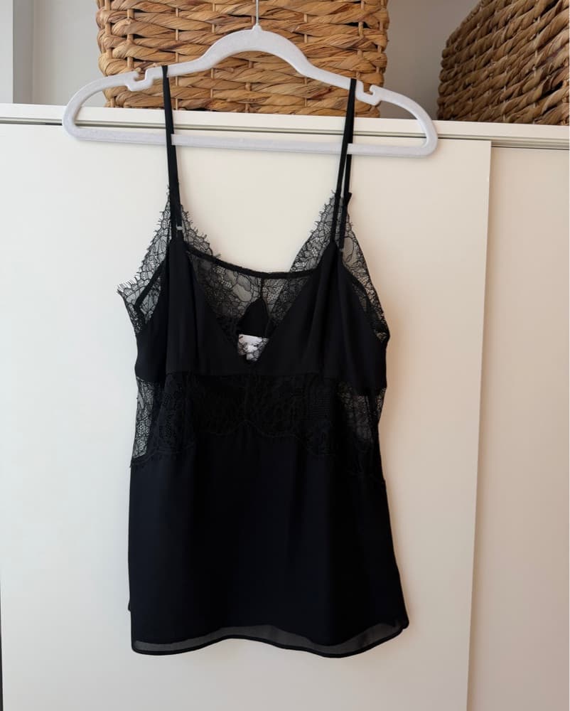 Elegant Lace-Trimmed Black Camisole - Image 1