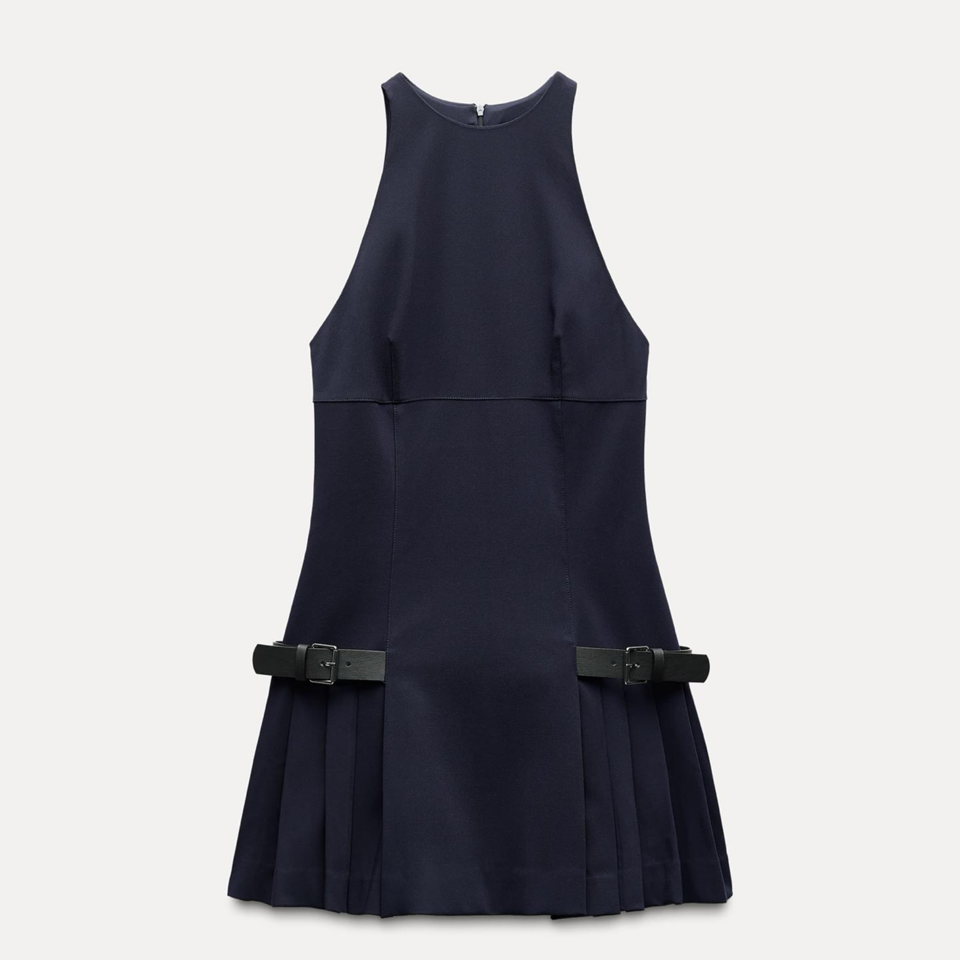 Navy Mini Dress w Side Straps - Image 2