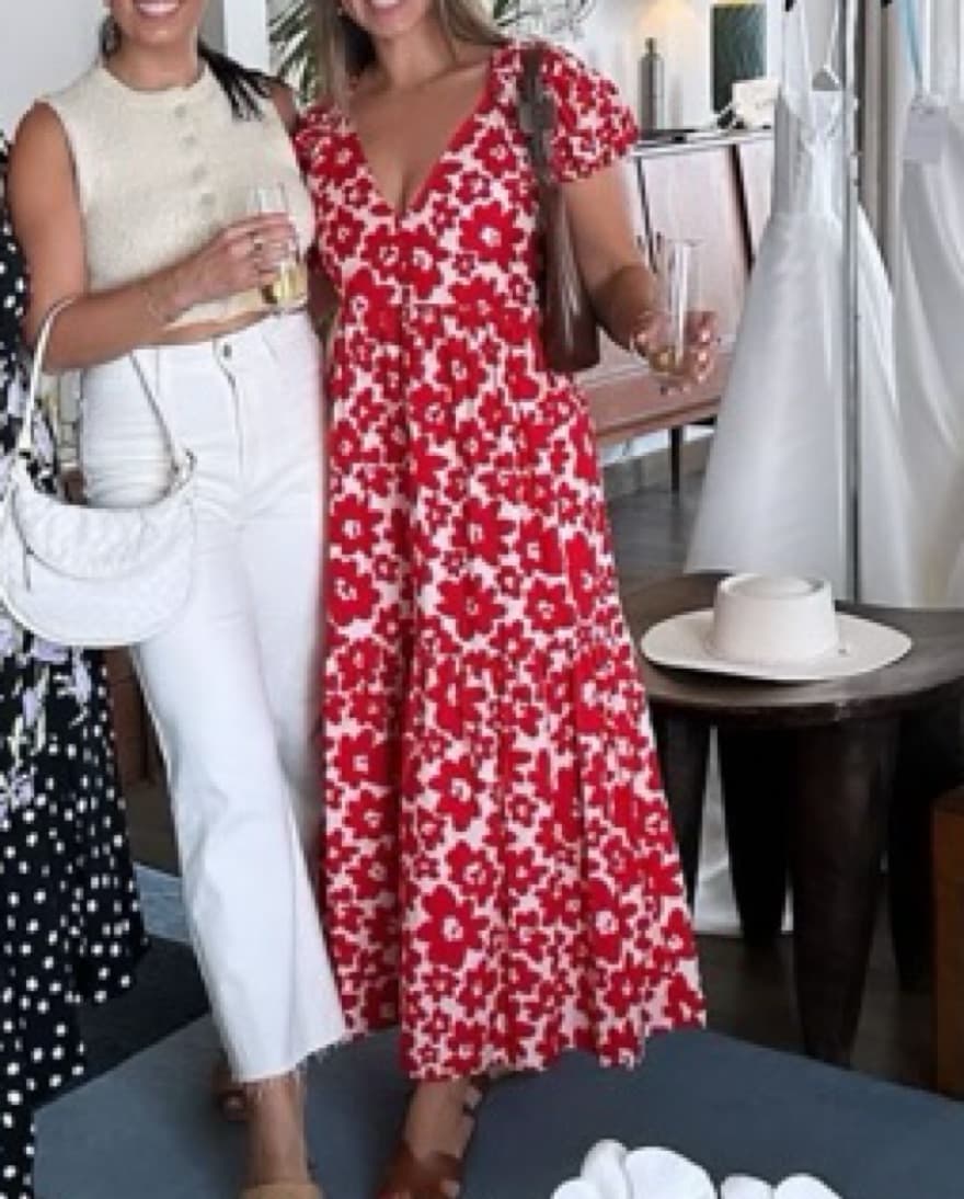 Zara Red Patterned Poplin Dress - Image 2