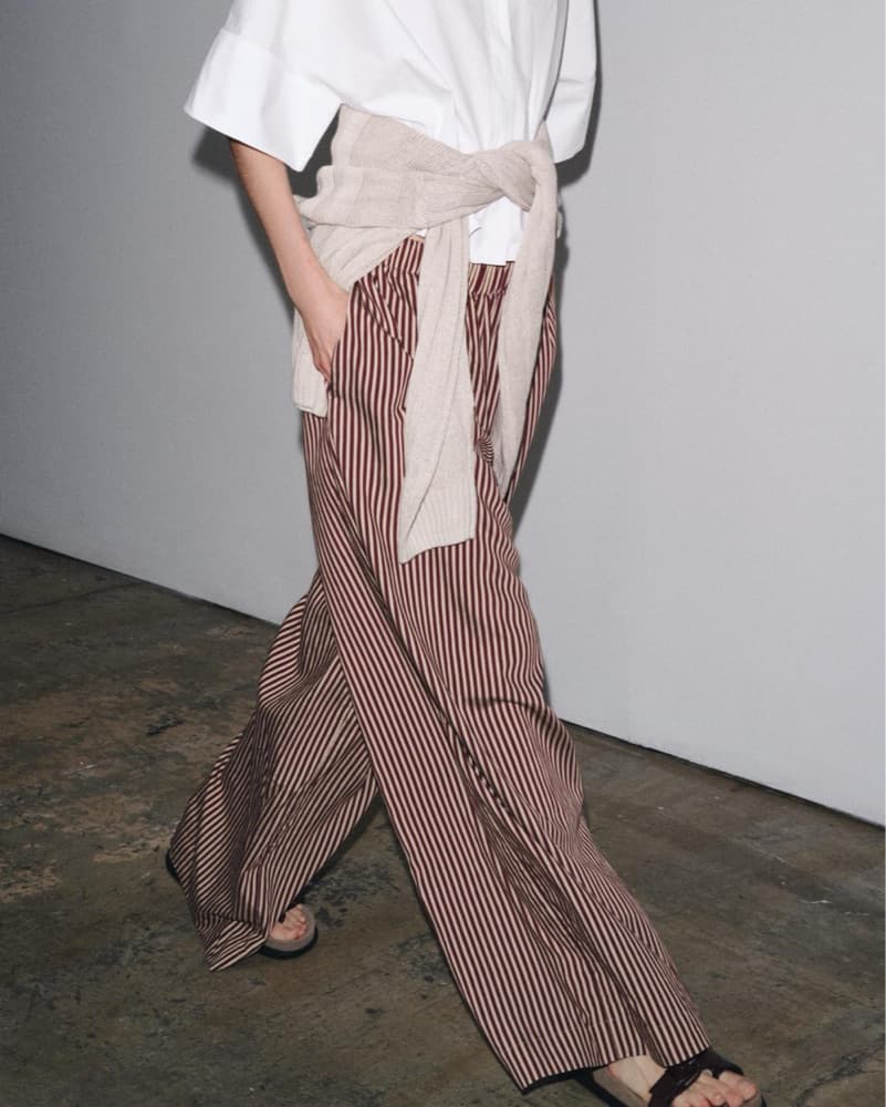 Zara Brown/Tan Stipes Flowy Pants - Image 1
