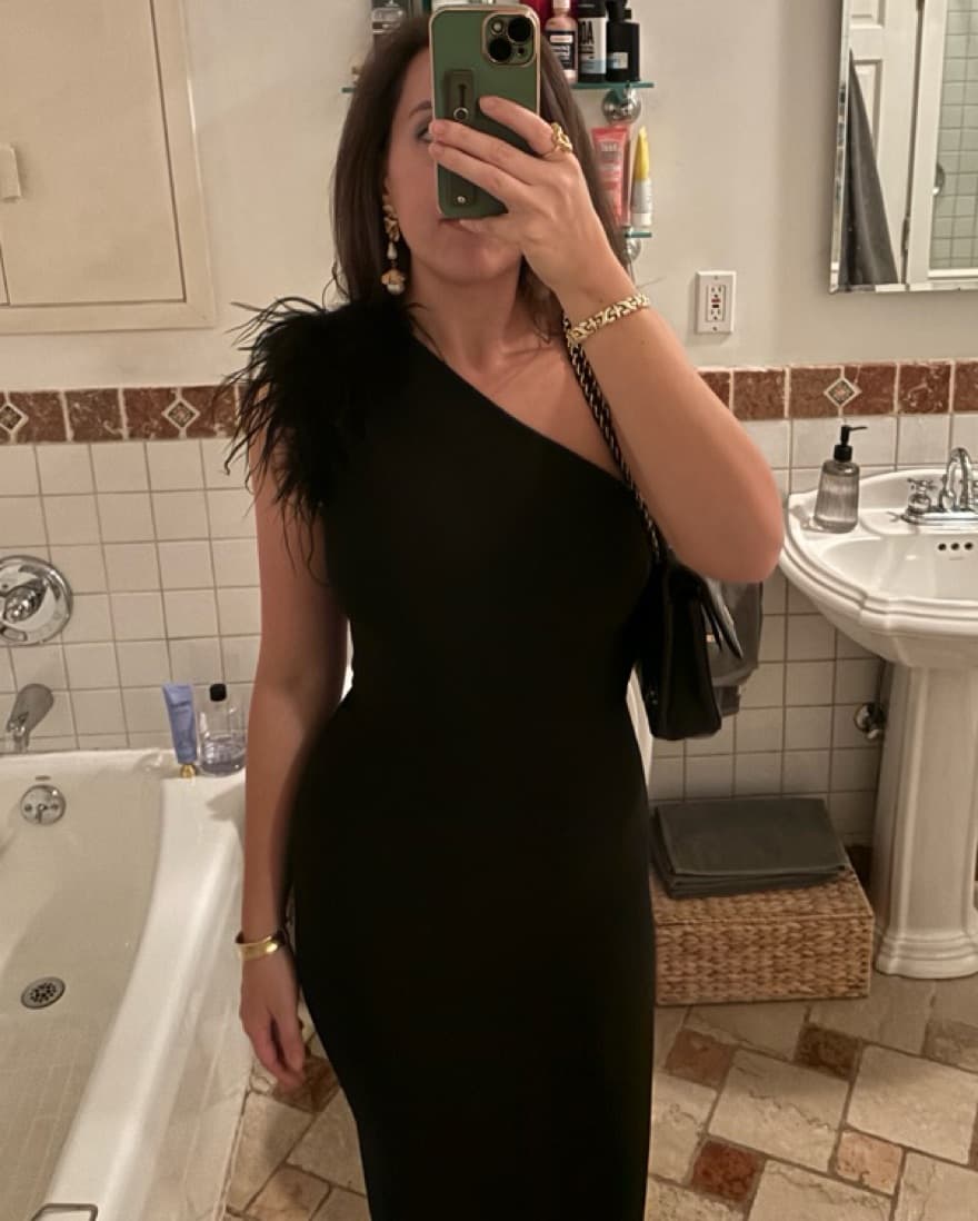 Black Gown One Shoulder Feather - Image 3