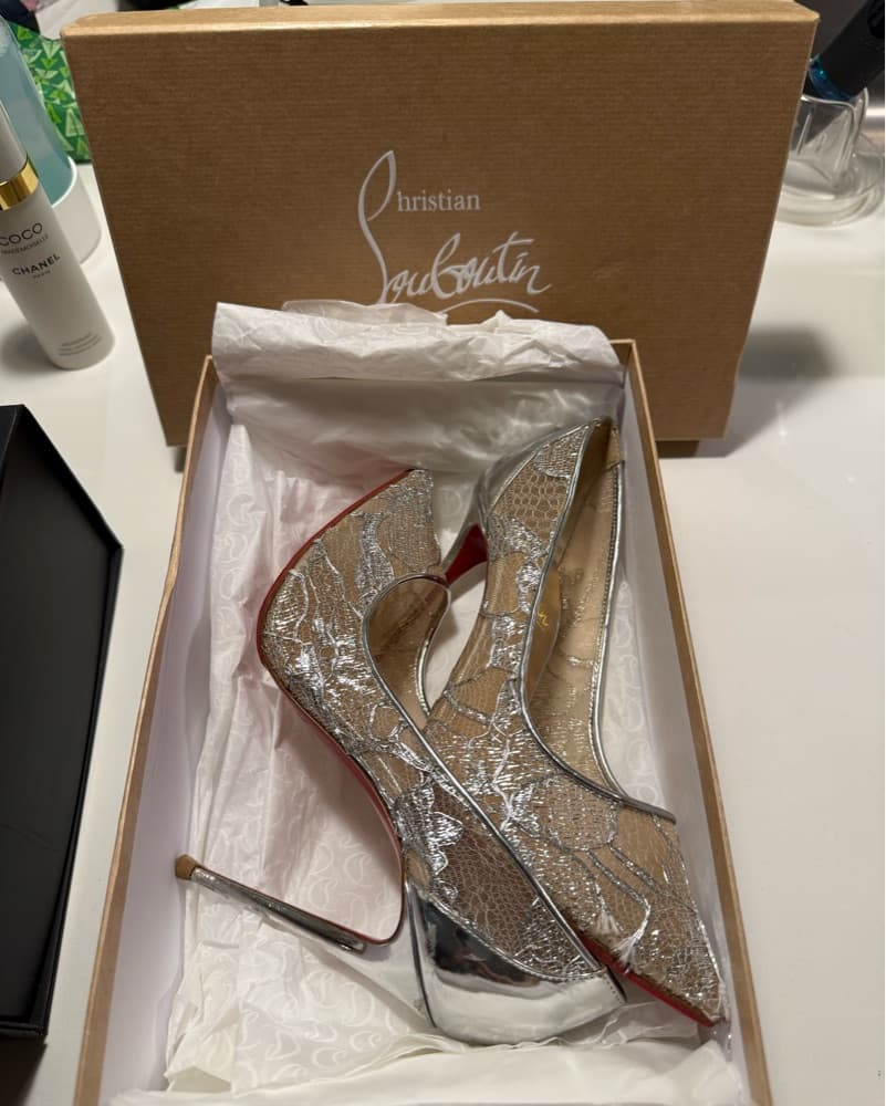 Glitzy Silver Christian Louboutin Heels - Image 2