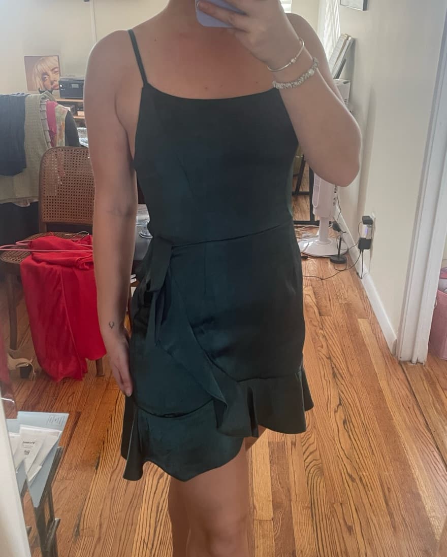 Satin Faux Wrap Dress - Image 1