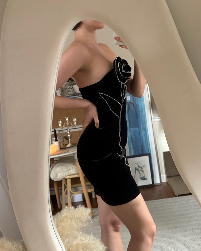 Elegant Black Velvet Mini Dress - Image 4