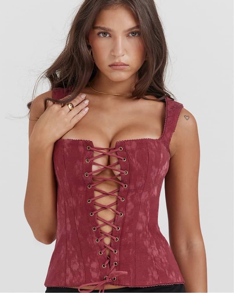 House Of CB PARISA Merlot Floral Corset - Image 3