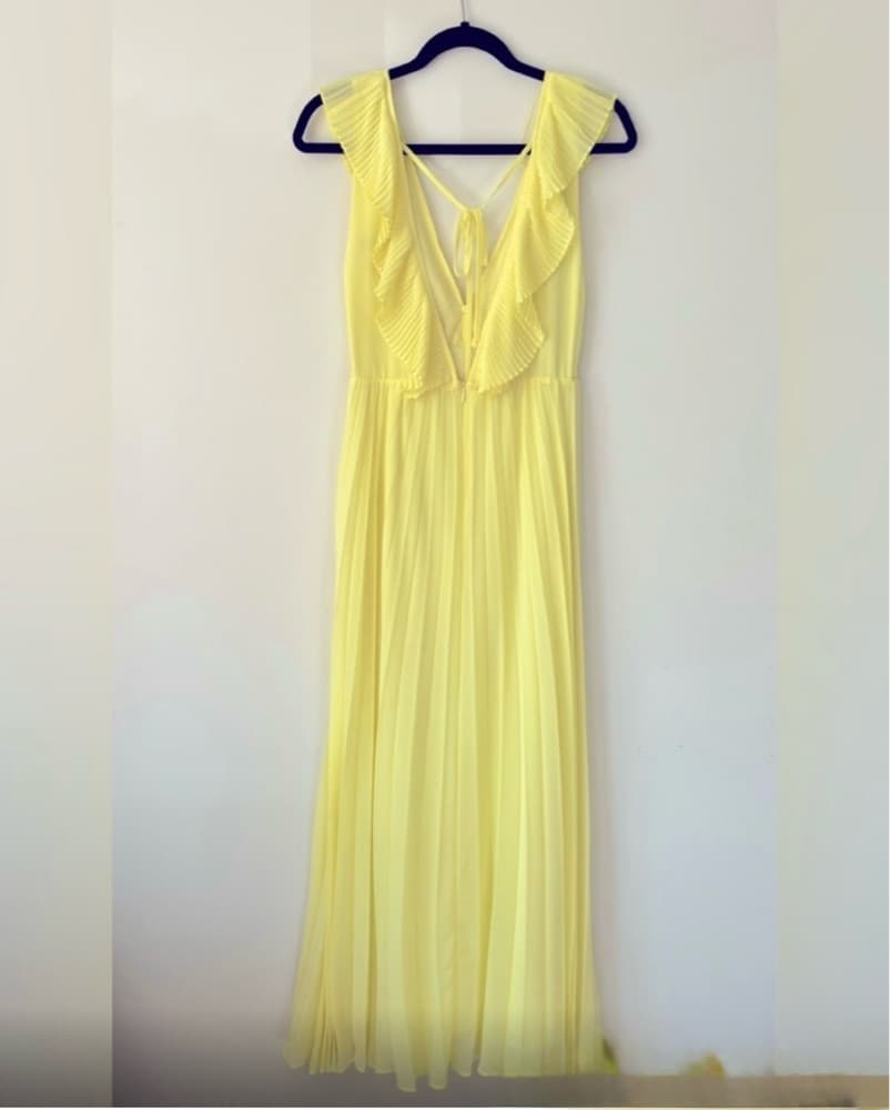 Zara Yellow Pleated Flow Maxi Dress - Image 4