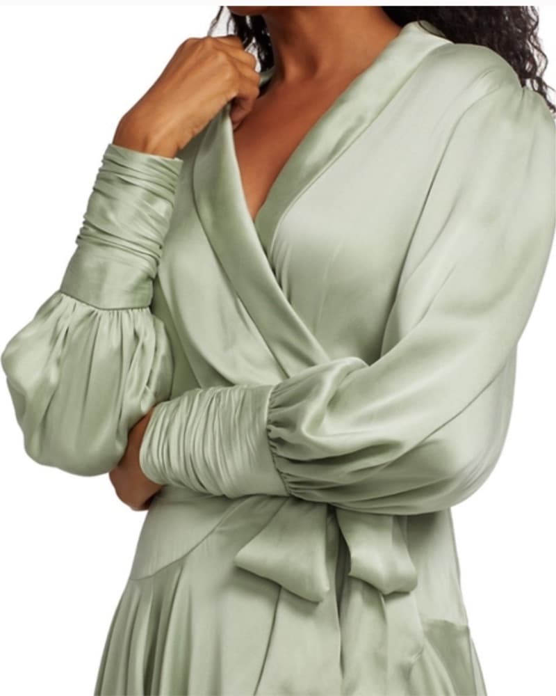 Zimmerman Silk Wrap Mini Dress Sage - Image 5