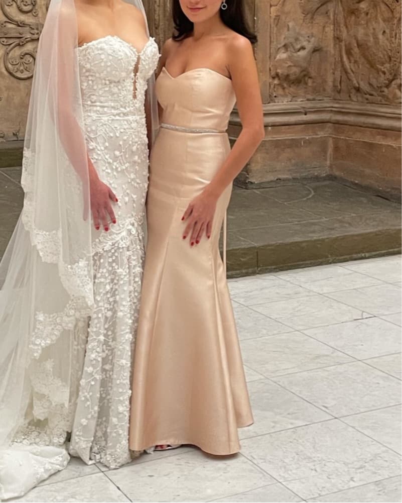 Alfred Sung Champagne Bridesmaid Dress - Image 5