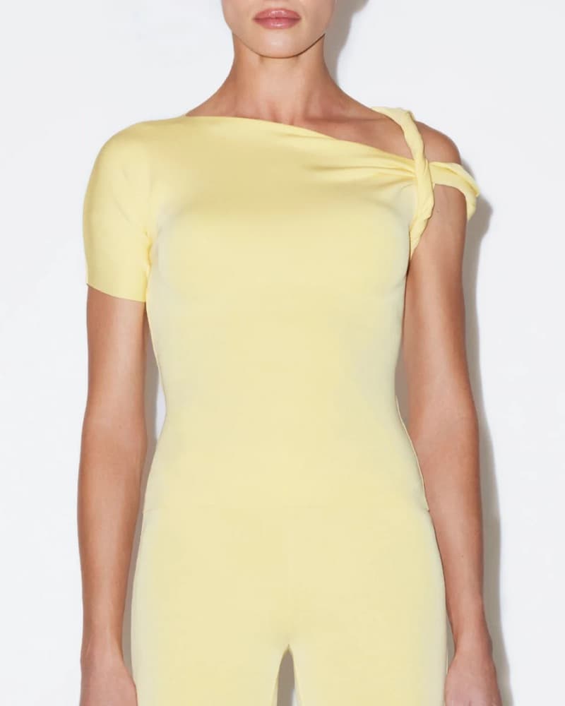 Khy Sueded Stretch Twisted Top In Yellow - Image 1