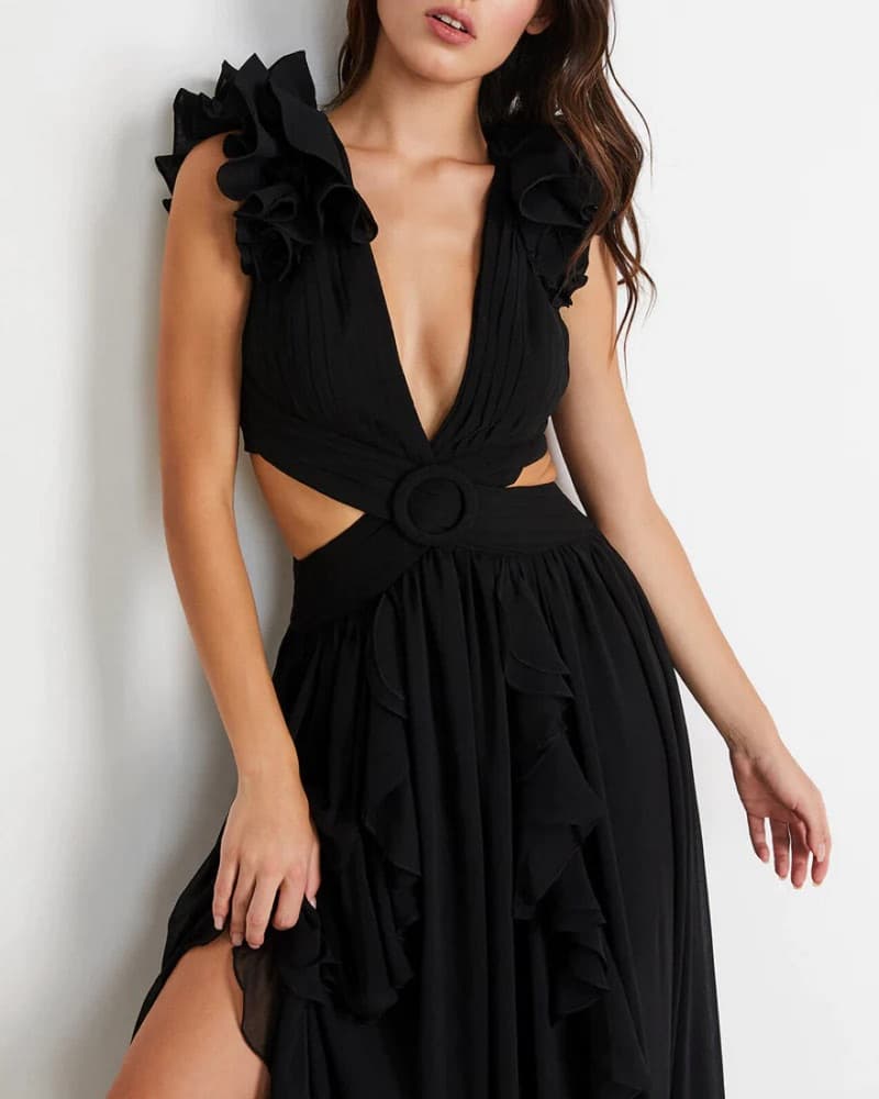 PatBo Black Cutout Chiffon Dress Gown - Image 1