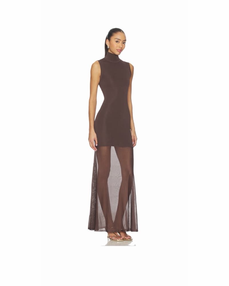 SEROYA Amine Knit Mazi Dress in Brown - Image 2