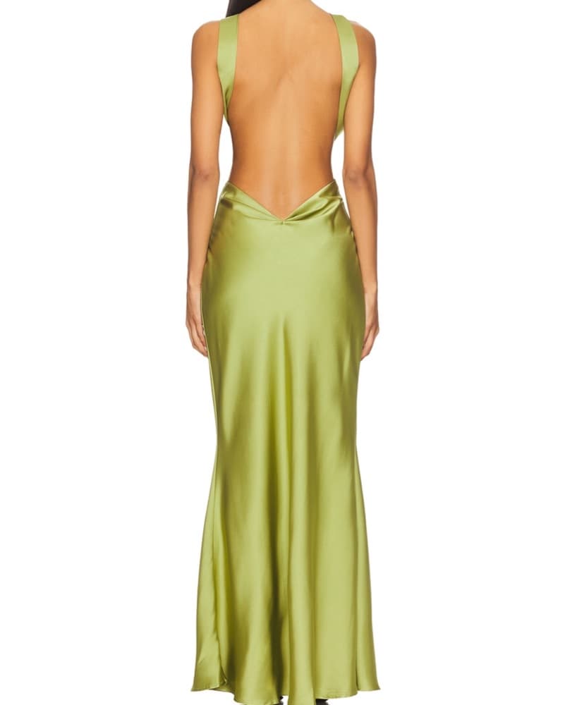 Chara Low Cross Back Maxi Dress In Olive - Image 2