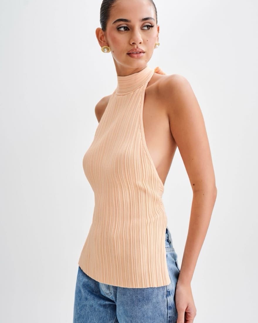 Longline Halter Rib Knit Top - Image 2