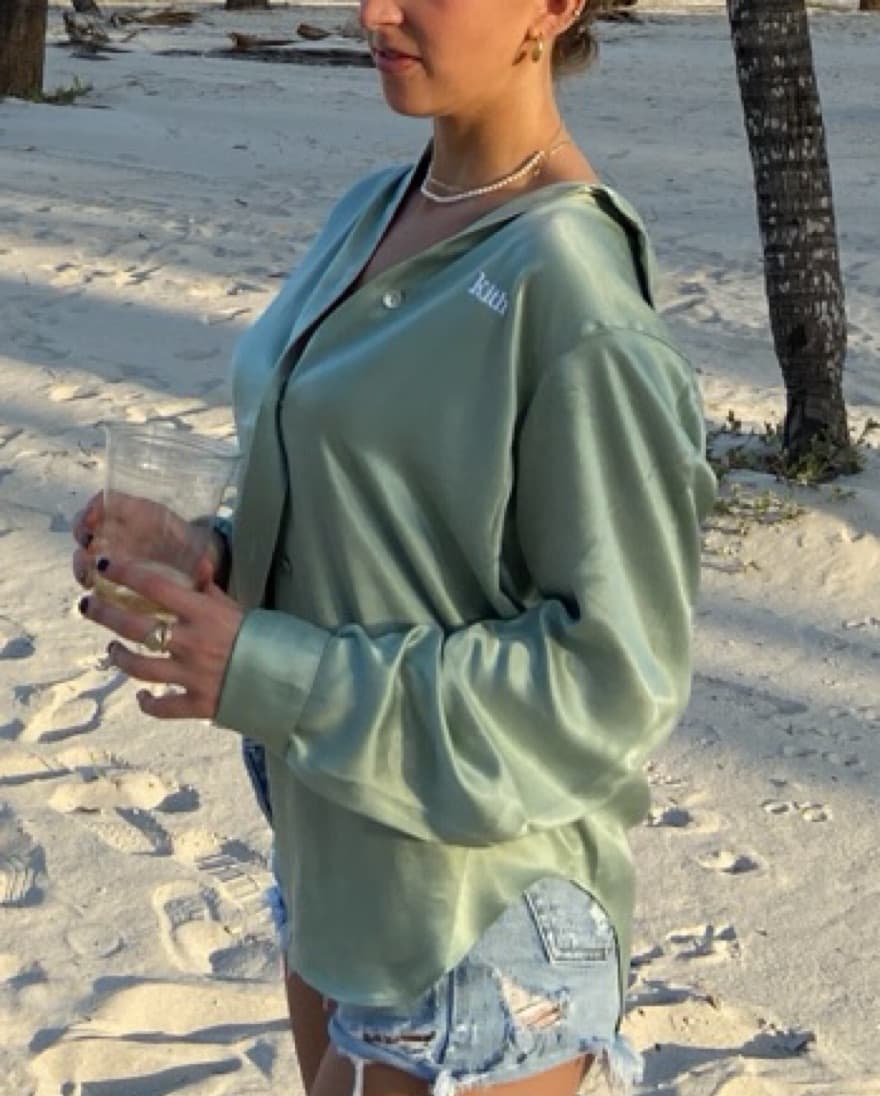 Kith Silk Button Down Sage Shirt XS - Image 4