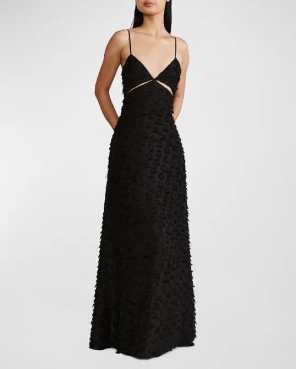 Zac Posen Deep-V Black Fringe Gown - Image 1
