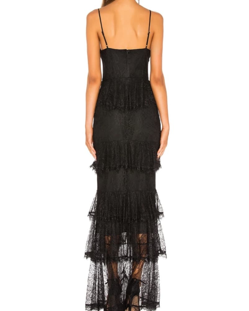 Majorelle Black Lace Tiered Gown  - Image 3