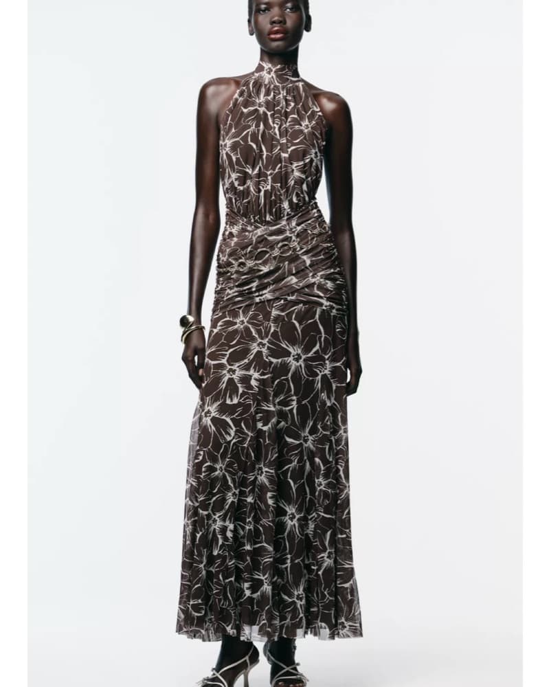 Brown & White Halter Dress - Image 1