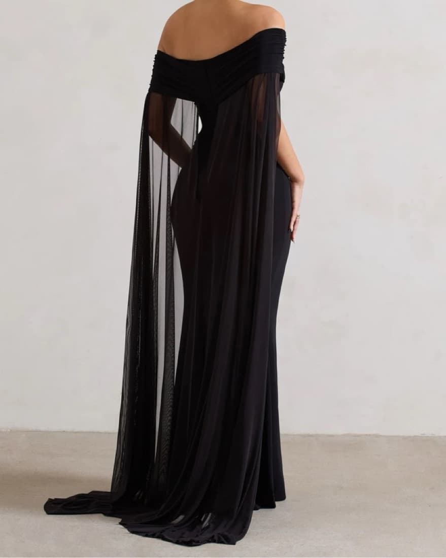 CARLOTTA - Bardot Maxi dress w/ Cape - Image 2