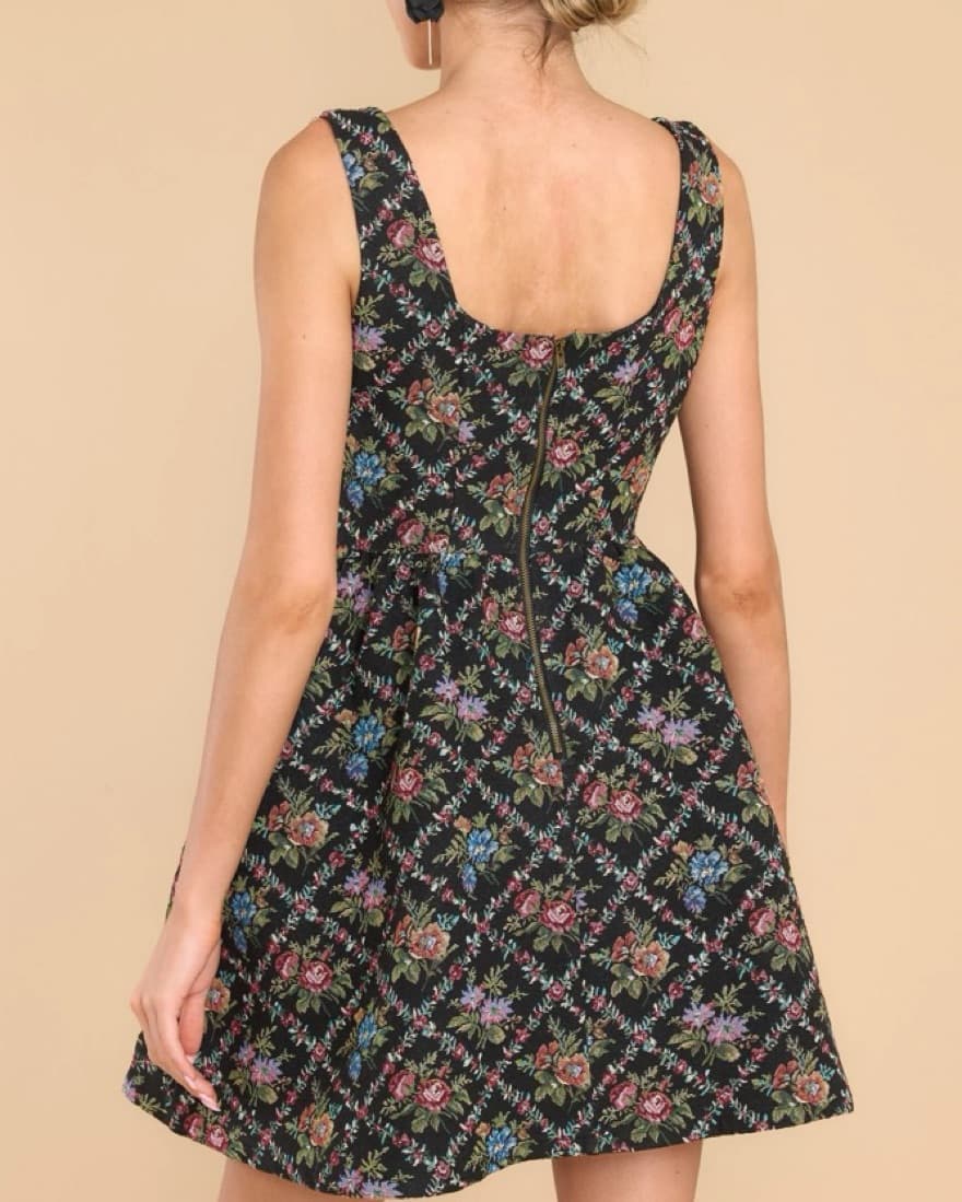 Black Floral Corset Dress With Pockets  - Image 5