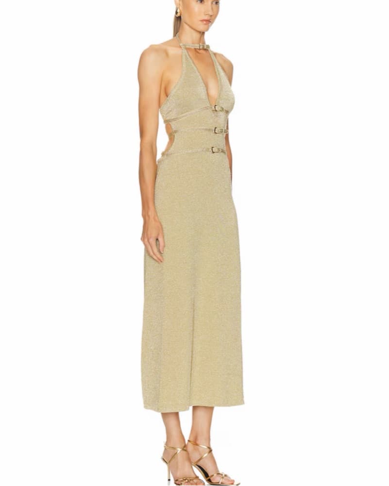  Gold Halter Maxi Dress - Image 2