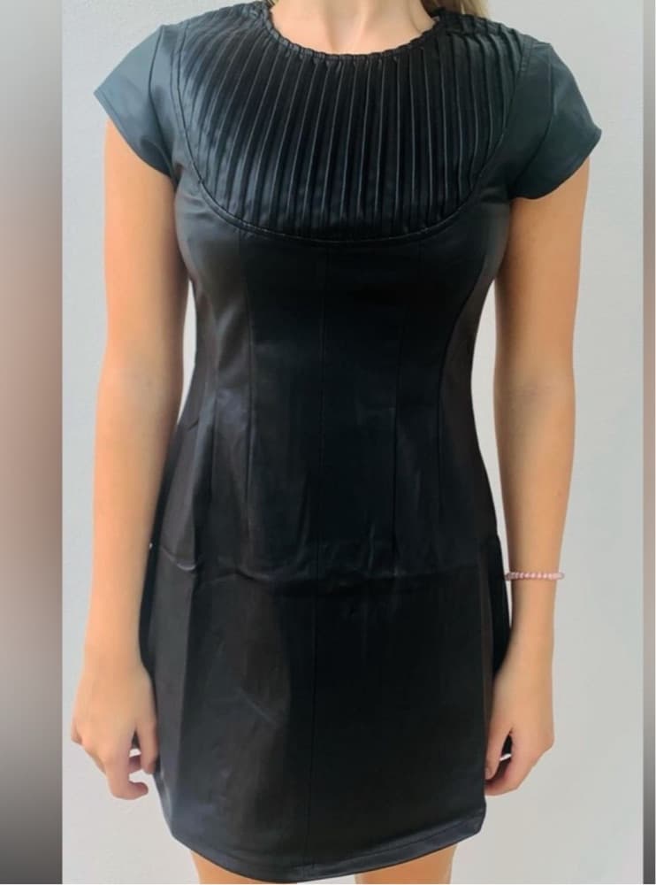 Shug Black Leather Mini Dress - Image 1