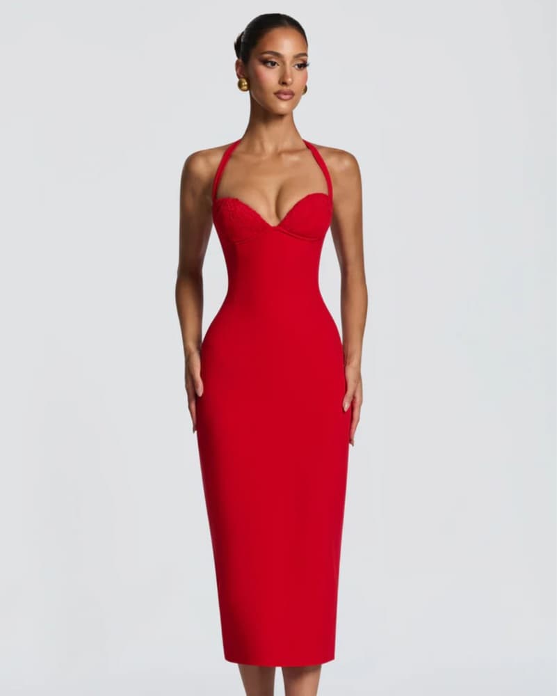 CASSIA MIDI DRESS - RED - Image 3