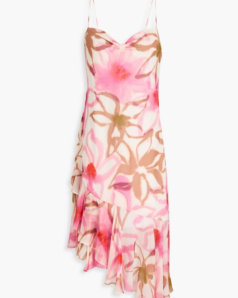 Asymmetric Floral Silk Dress  - Image 1