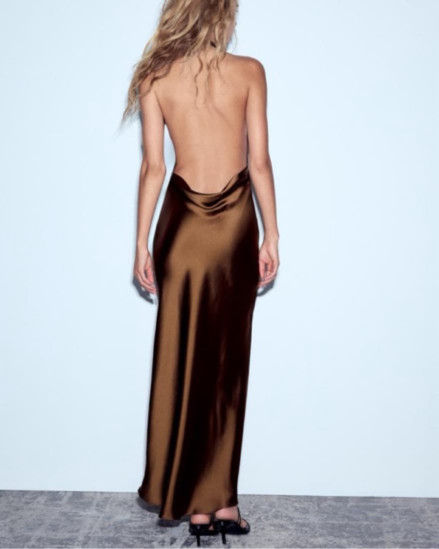 Brown Satin Floor Length Dress - Image 2
