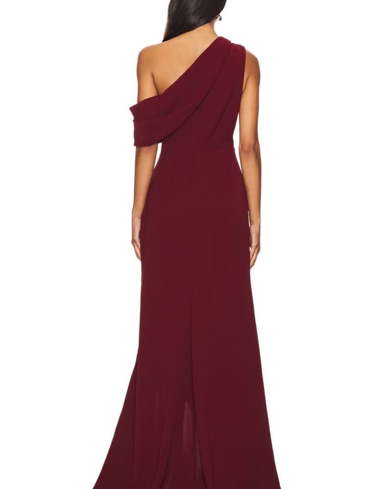 Burgundy One-Shoulder Dress - Image 3