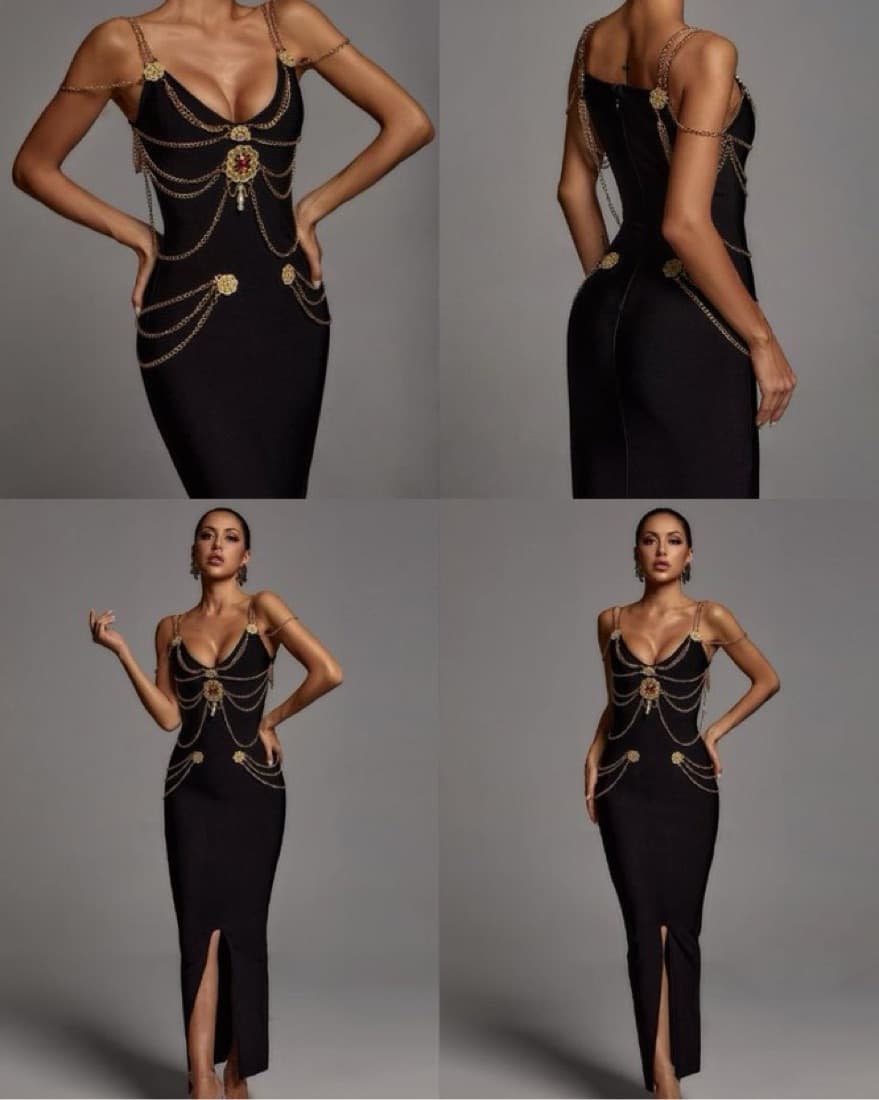 Chanel-Inspired Black Embellished Dress - Image 1